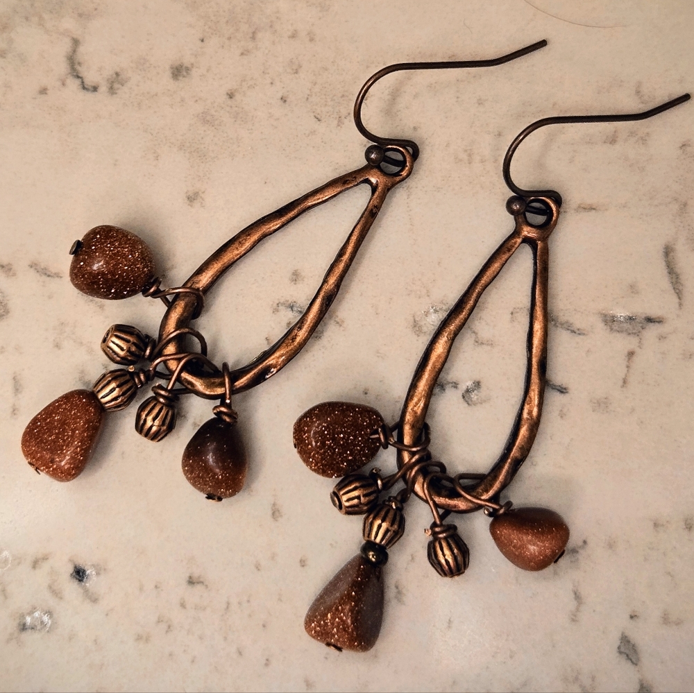 Alchemist's Artifact Natural Goldstone In Antique Weathered Copper  Earrings